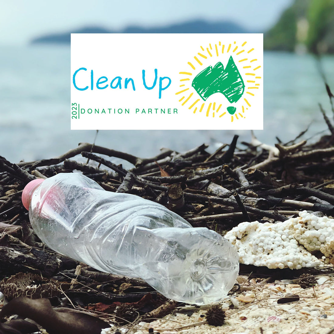 image of plastic pollution with clean up australia logo