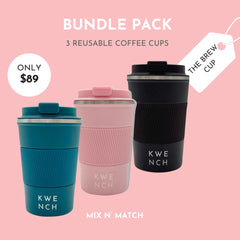 Bundle pack of 3 reusable coffee cups