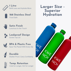 The Steel 1000 - 1 Litre Water Bottle - Kwench Australia